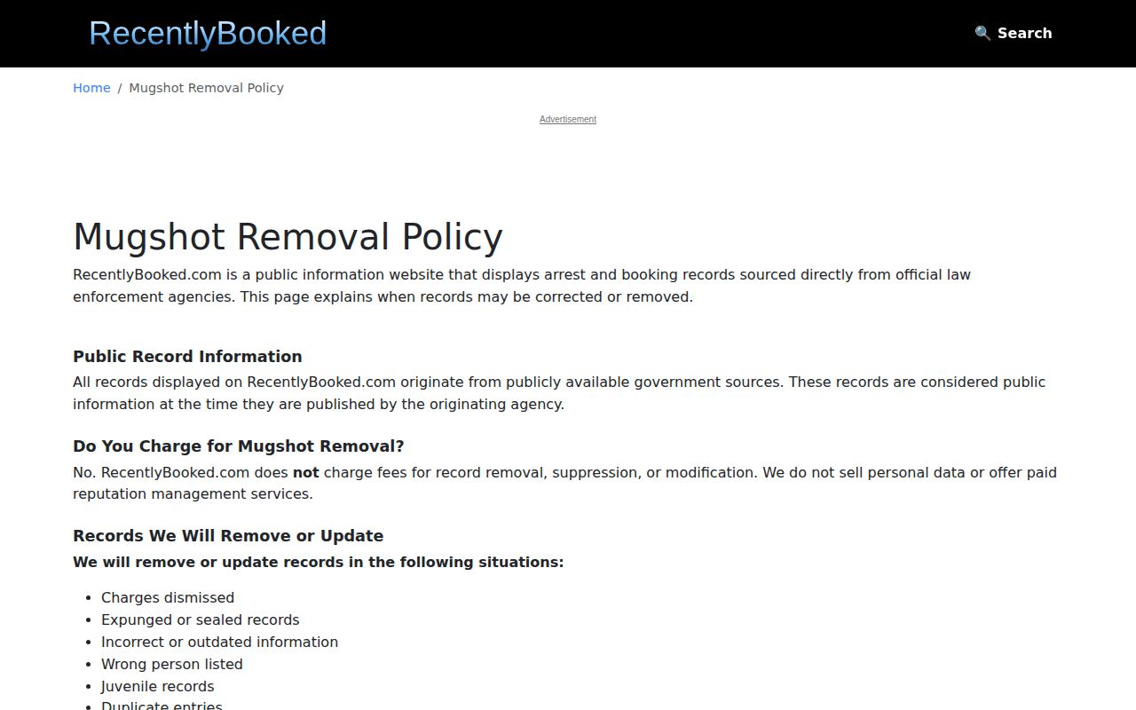 Middlesex County third-party publisher correction policy source page