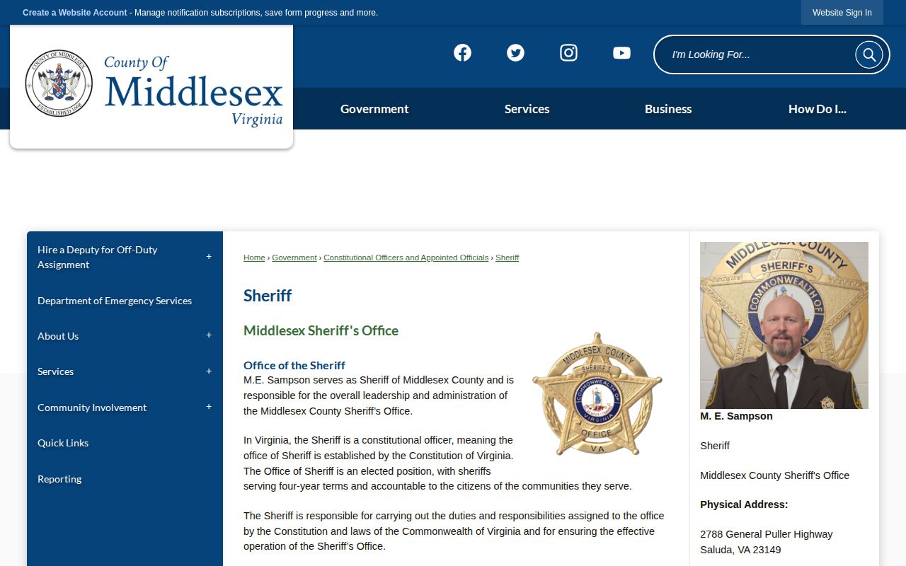 Middlesex County Sheriff's Office page for arrest record and records contact information
