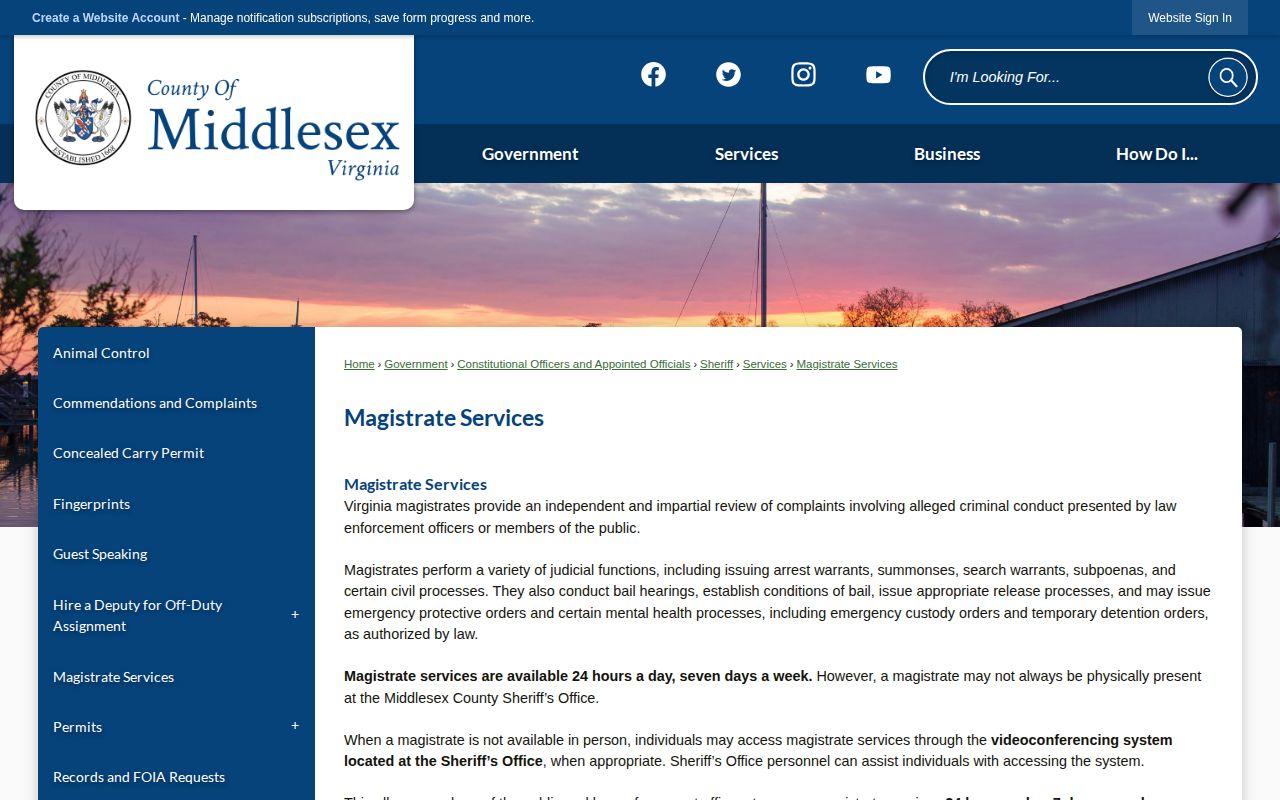 Middlesex Magistrate Services page for warrants bail and jail-release process