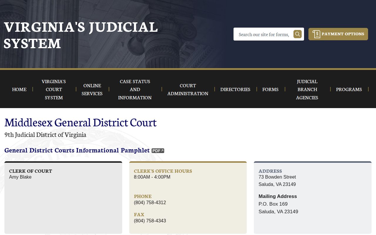 Middlesex General District Court source for booking case and disposition records