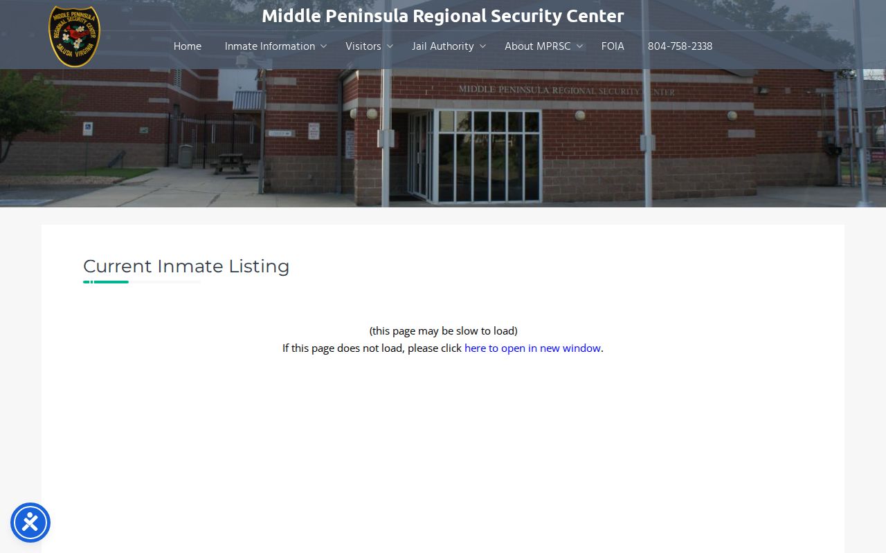 Middle Peninsula Regional Security Center current inmate roster for Middlesex County custody records